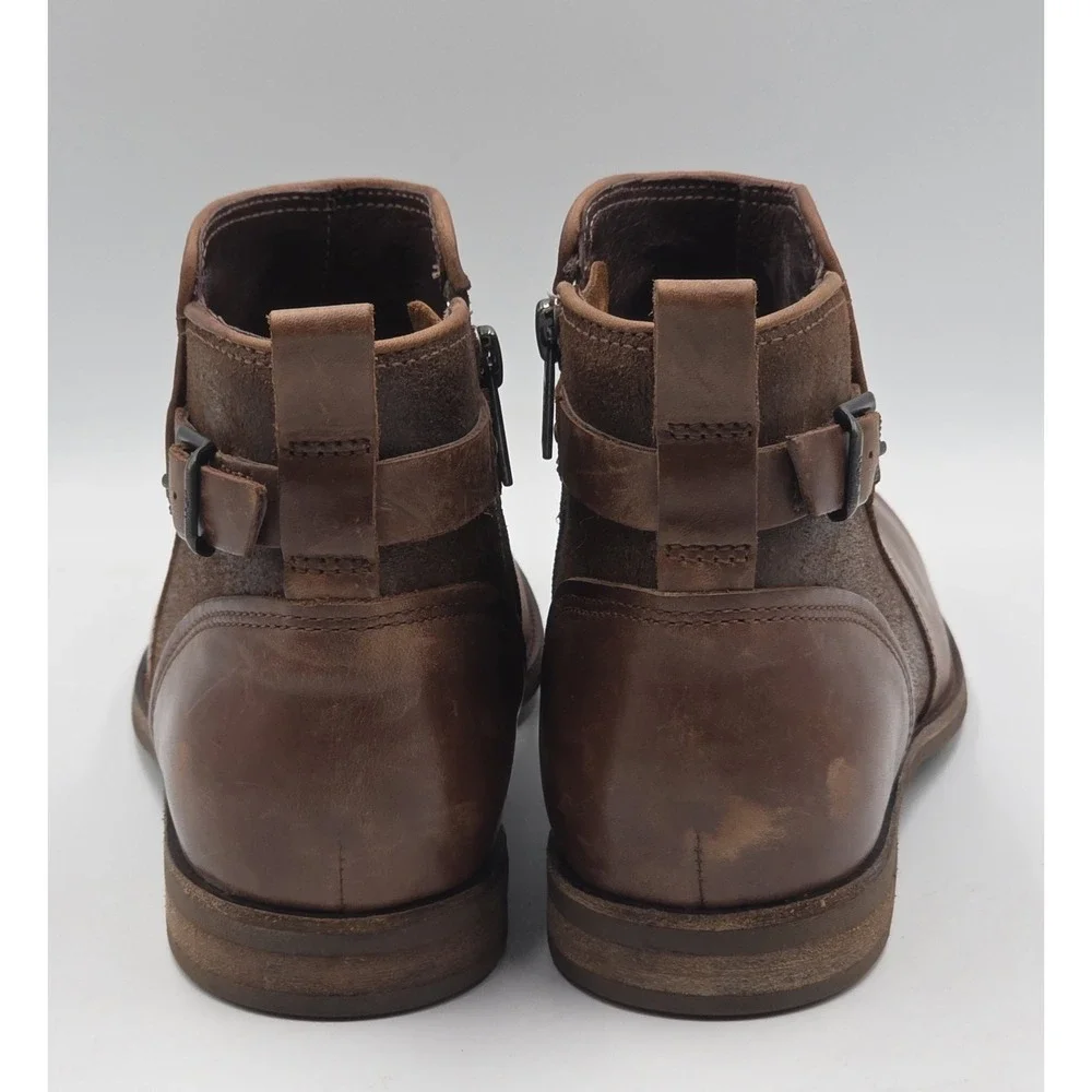 UGG Demi‎ Boot Womens 6 Brown Leather Shearling Lined Ankle Zip Buckle